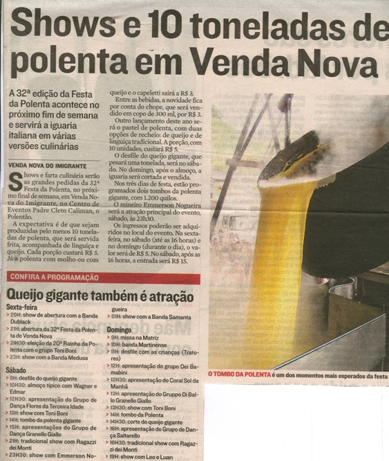 Shows e 10 toneladas de polenta em Venda Nova